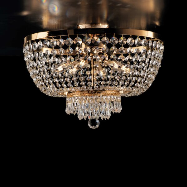 Plafoniera Mozart �50xH37 cm, Oro Lucido, Ferro e Ottone Dorato con Strass, 6xE14 - 42 Watt Max