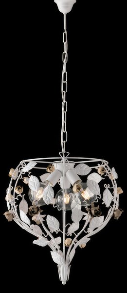 Lampadario Bella 53xMAX 113x�49 cm, Bianco Shabby, Ferro Laccato - 3xE27 55 Watt Max