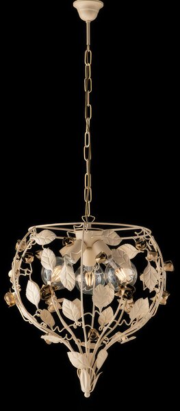Lampadario Bella in Ferro Laccato Avorio Decape, H53 - MAX 113 - �49 cm, Avorio Oro, 3xE27 - 55 Watt Max