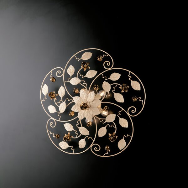Plafoniera Bella �65xH22 cm, Avorio Oro, Ferro Laccato Decape - 5xE14 42W Max