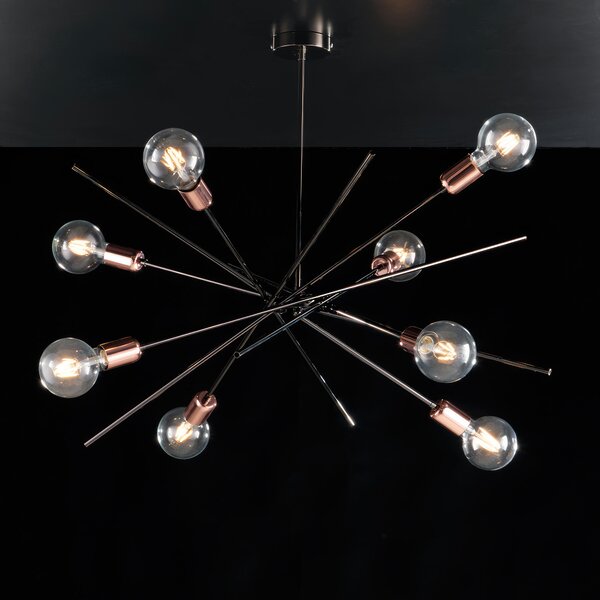 Plafoniera Bloom �82xH62 cm, Cromo Nero Oro Rosa, Ferro Cromo Nero e Rame, 8xE27 - 55 Watt Max