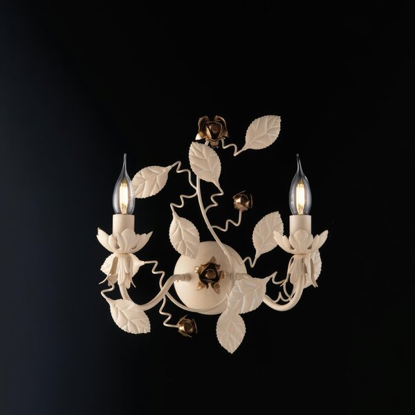 Applique in Ferro Laccato Avorio Decape Bella 40x37x21 cm, Colore Avorio Oro, 2xE14 - 42 Watt Max