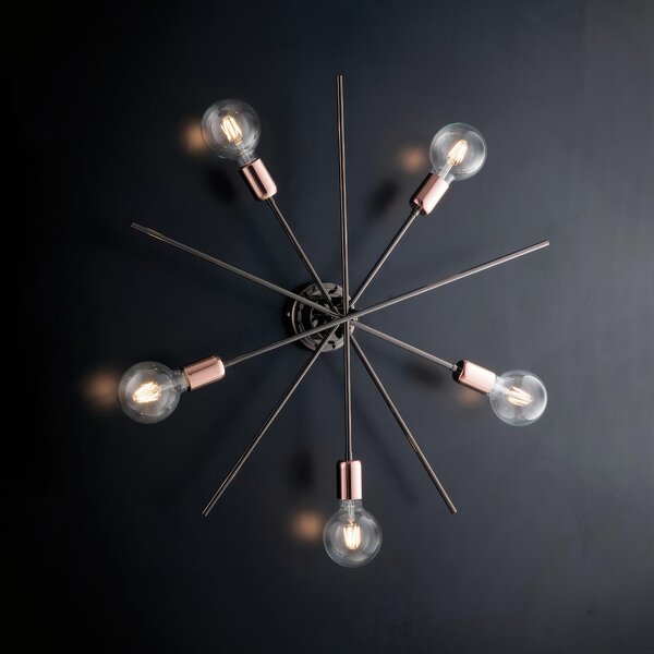 Plafoniera Bloom �65xH22, Cromo Nero Oro Rosa, Ferro Cromo Nero e Rame, 5xE27 - 55 Watt Max