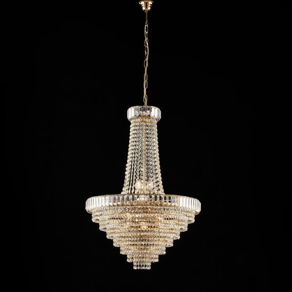 Lampadario Vladimir in Ferro e Ottone Dorato con Strass, 11 Luci, �62xH92-152 cm, Colore Oro Lucido, Illuminazione 11xE14 - 42 Watt Max