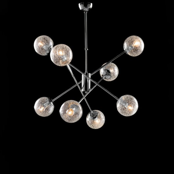 Sospensione Tresor in Ferro Cromo Lucido, 8 Luci, �73xH72-100 cm, Colore Cromo Lucido