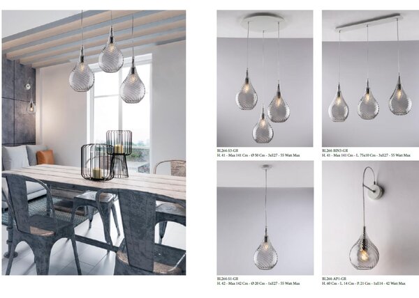 Applique Pluvia in Ferro con Vetro Trasparente Pyrex, 60x14x21 cm, Trasparente, 1xE14 - 42 Watt Max