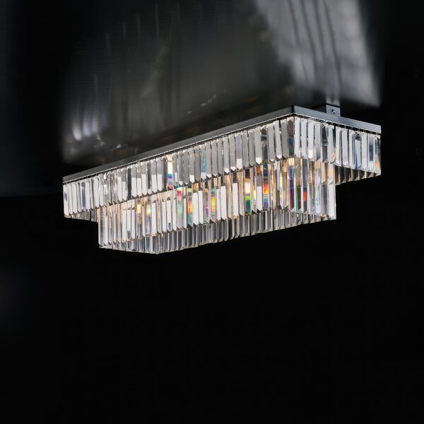 Plafoniera Amadeus 104x32xH28 cm, Cromo Lucido, Ottone e Ferro Cromato con Strass, 8xE27 - 55 Watt Max