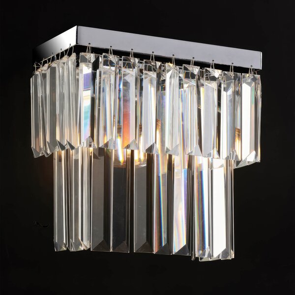 Applique Amadeus in Ottone e Ferro Cromato con Strass, 23x16xH24 cm, Cromo Lucido, 2xE14 - 42 Watt Max