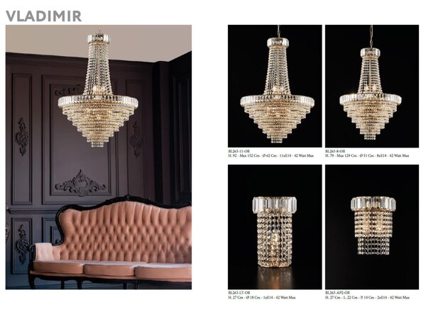 Lumetto Vladimir in Ferro e Ottone Dorato con Strass, 27x�18 cm, Oro Lucido, 1xE14 - 42 Watt Max
