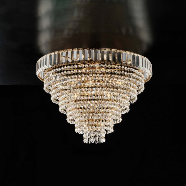 Plafoniera Vladimir in Ferro e Ottone Dorato con Strass, 6 Luci, �51xH40 cm, Oro Lucido, 6xE14 - 42 Watt Max
