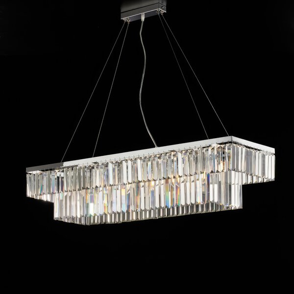 Sospensione Amadeus 104x32xH28-120 cm, Cromo Lucido, Ottone e Ferro Cromato con Strass, 8xE27 - 55 Watt Max