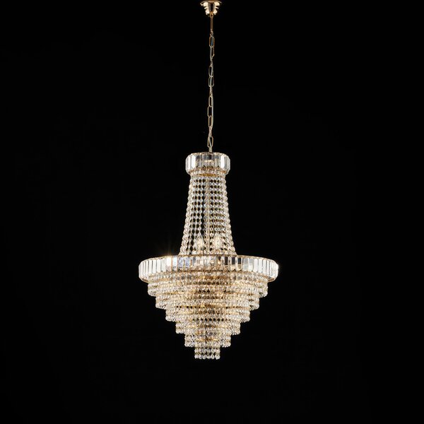 Lampadario Vladimir H.79 - MAX 129 - �51 cm, Oro Lucido, in Ferro e Ottone Dorato con Strass, 8 luci E14 - 42 Watt Max