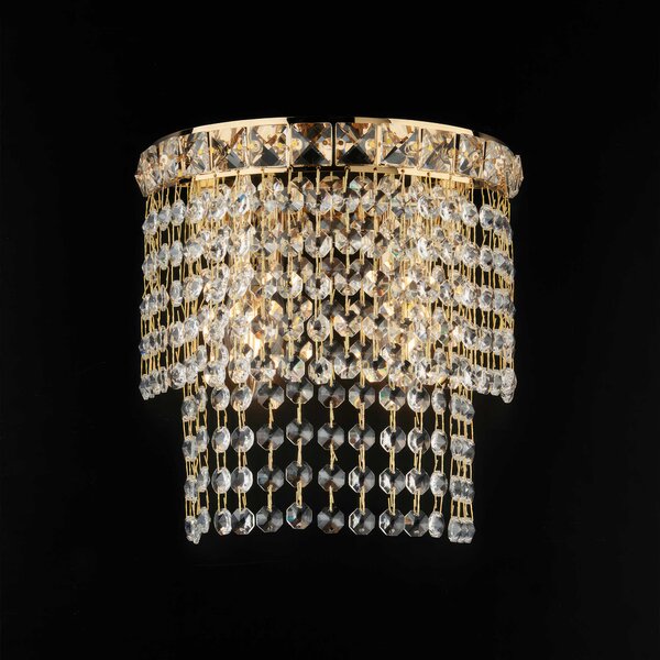 Applique Wagner 23x14x21 cm, Oro Lucido, in Ferro e Ottone Dorato con Strass, 2xE14 - 42 Watt Max