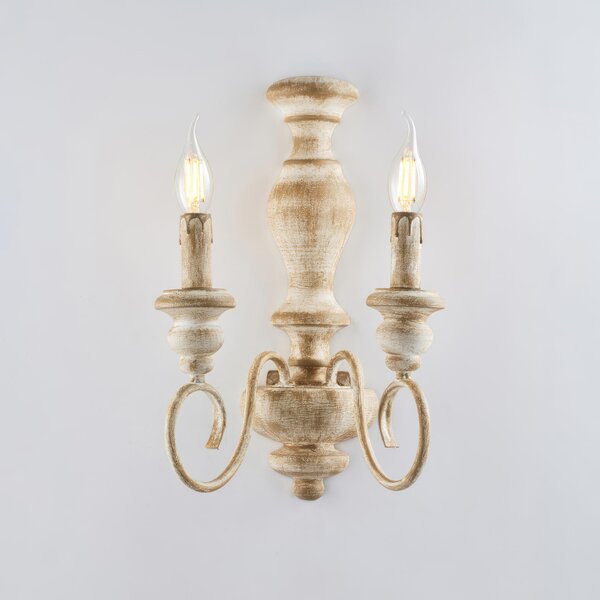 Applique Cascina in Legno e Ferro, Bianco e Tortora, 40x25x18 cm, 2xE14 - 42 Watt Max