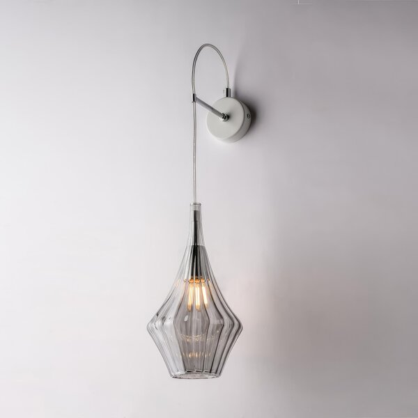 Applique Zeus in Ferro con Vetro Grigio Pyrex, 14x21xh64 cm, Grigio, 1xE14 - 42 Watt Max