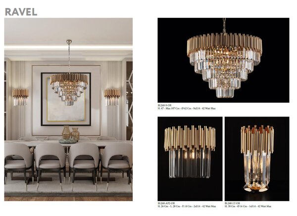 Sospensione Ravel 93x50xh151 cm, Oro Lucido, Ferro Dorato con Strass, 8xE14 - 42 Watt Max