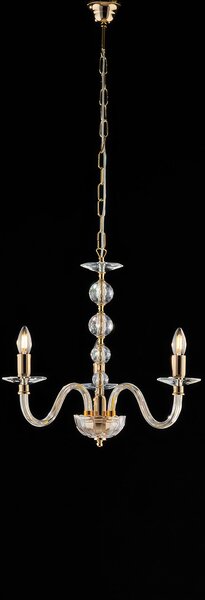 Lampadario Ruben H.49-MAX 109-�43 cm, Cristallo Oro Lucido, Vetro Trasparente e Strass, 3xE14 - 42 Watt Max