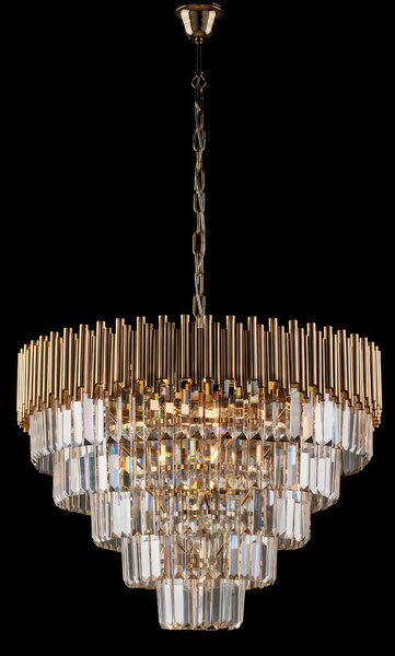Lampadario Ravel in Ferro Dorato con Strass, 62xH47 - MAX 107 cm, Oro Lucido, 9xE14 - 42 Watt Max