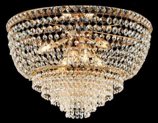 Plafoniera Wagner �52xH38 cm, Oro Lucido, in Ferro e Ottone Dorato con Strass, 6xE14 - 42 Watt Max