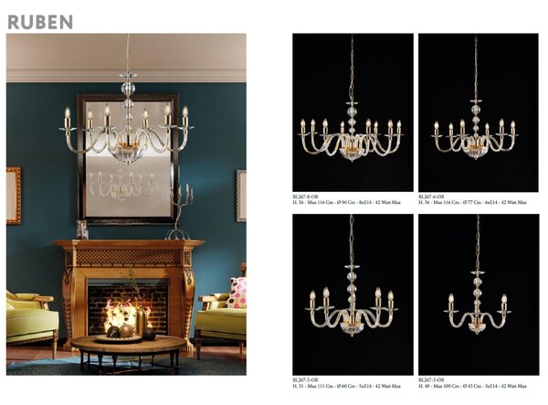Applique Ruben in Ferro Dorato e Vetro Trasparente 22x13x30 cm, Cristallo Oro Lucido, 1xE14 - 42 Watt Max