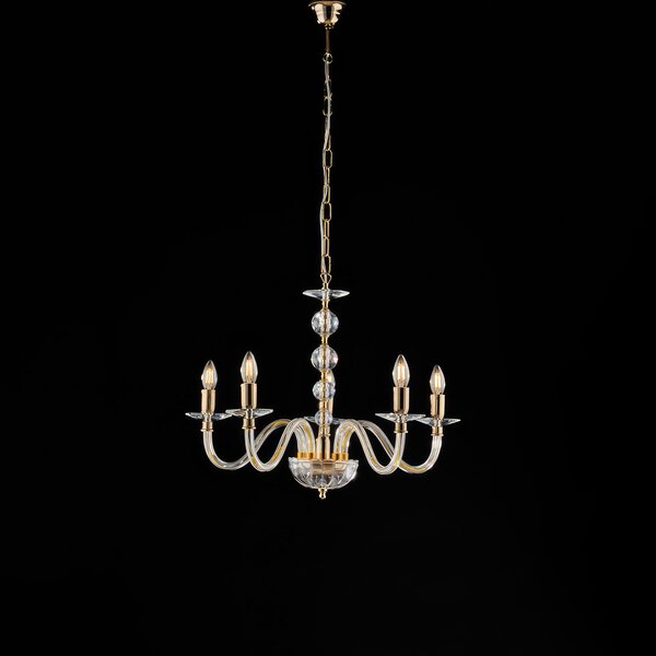 Lampadario Ruben �60xH51-111 cm, Cristallo Oro Lucido, Vetro Trasparente e Strass, 5xE14 - 42 Watt Max