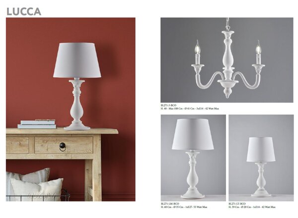 Lampadario Shabby in Legno Bianco Lucca �62xH56-116 cm, 5xE14 - 42 Watt Max, Bianco Shabby