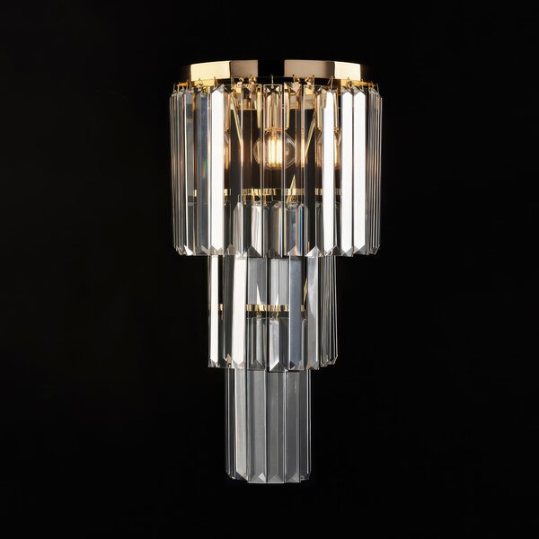 Applique Schubert in Ferro e Ottone Dorato con Strass 25x13xH51 cm, Colore Oro Lucido, Illuminazione 2xE14 - 42 Watt Max