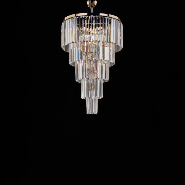Sospensione Schubert �50xH93 cm, Oro Lucido, Ottone e Ferro Dorato con Strass, 7xE14 - 42 Watt Max
