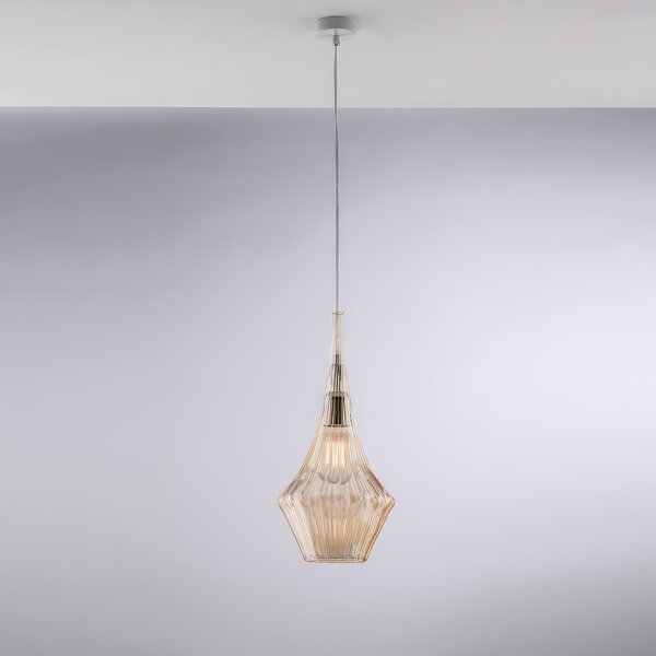 Sospensione Zeus �20xH50-150 cm, Ambra, Ferro con Vetro Pyrex
