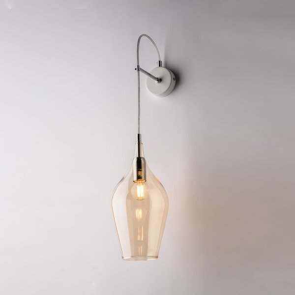 Applique Ares in Ferro con Vetro Ambra Pyrex, 60x14x21 cm, Colore Ambra, 1xE14 - 42 Watt Max