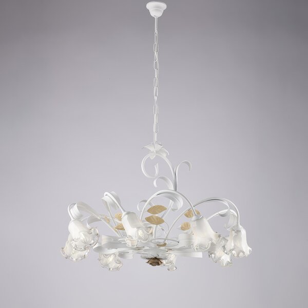 Lampadario Shabby Cesto H52-MAX112-�85 cm, Bianco Avorio, Ferro Laccato, 8xE14 - 42 Watt Max
