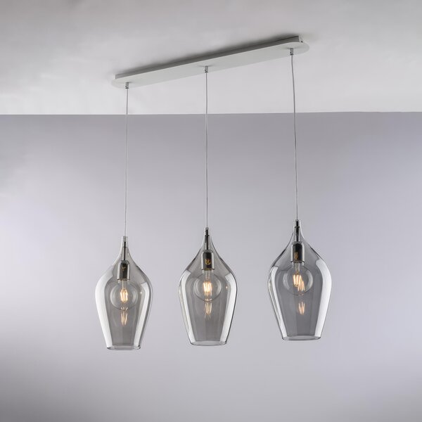 Sistema a Binario Ares in Ferro con Vetri Grigio Pyrex, 75x10xH41 - MAX 141 cm, 3xE27 - 55 Watt Max, Colore Grigio