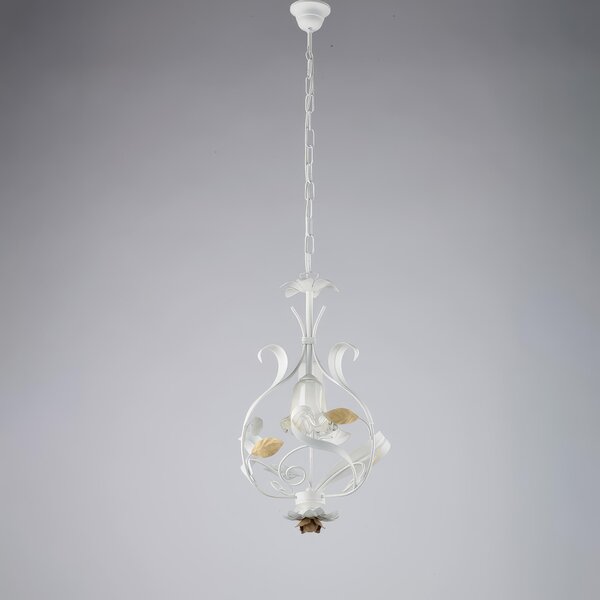 Lampadario Cesto in Ferro Laccato Bianco Shabby, �33xH52-112 cm, Colore Bianco Avorio, Illuminazione 1xE14 - 42 Watt Max