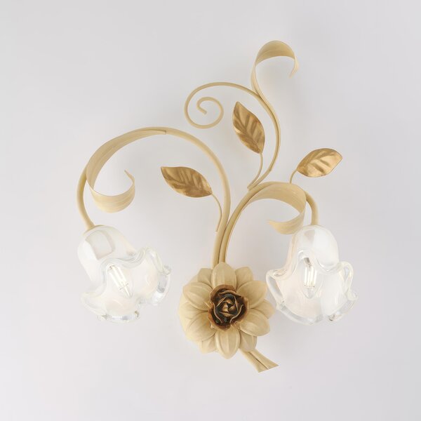 Applique Cesto in Ferro Laccato Avorio Decape 2 Luci, Dimensioni 47x42x20 cm, Colore Avorio Oro