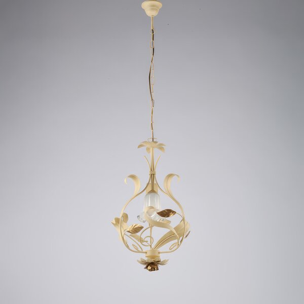 Lampadario Cesto in Ferro Laccato Avorio Decape, �33xH52-112 cm, Colore Avorio Oro, 1xE14 - 42 Watt Max