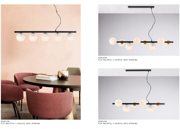 Sospensione Adrian H.30 - MAX 160 - L.101 x 30 cm, Bianco Cromo, Ferro Laccato, 6xE14 - 42 Watt Max