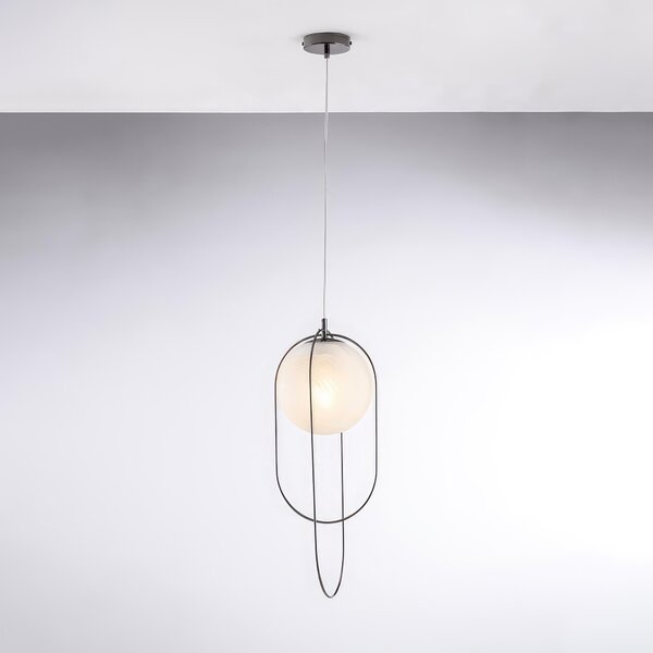 Sospensione Erik in Ferro Bronzato 1 Luce con Sfera �20 cm, Colore Cromo Nero, H56 - MAX 156 cm, Illuminazione 1xE27 - 55 Watt Max