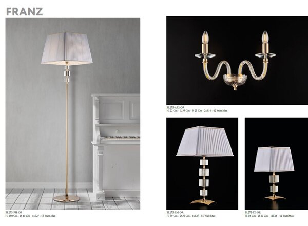 Lampadario Franz 43x43xh110 cm, Cristallo Oro Lucido, Oro con Vetro Trasparente e Strass, 3xE14 - 42 Watt Max