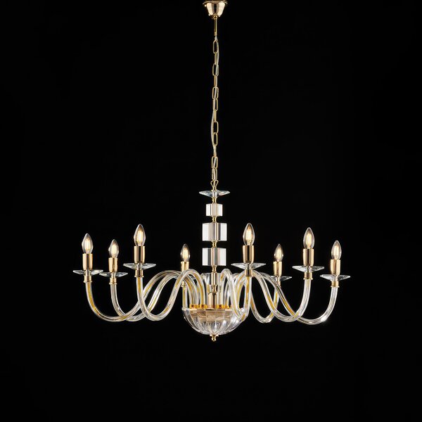 Lampadario Franz 56xMAX 116x�96 cm, Cristallo Oro Lucido, Oro con Vetro Trasparente e Strass, 8xE14 - 42 Watt Max