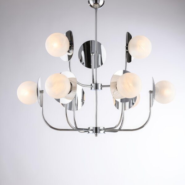 Sospensione Selene in Ferro Cromo Lucido, 9 Luci, �92xH80 - MAX 102 cm, 9xE14 - 42 Watt Max, Cromo Lucido