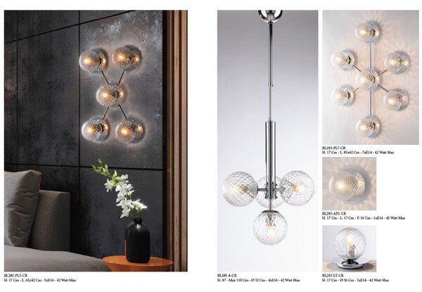 Lumetto in Ferro Cromo Lucido 1 Luce, H17 - �16 cm, Colore Cromo Lucido, Linea Armonia