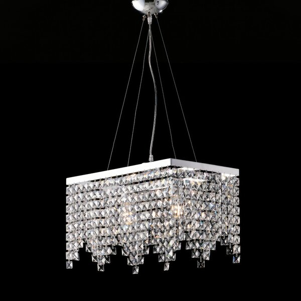 Sospensione Penelope in Ottone e Ferro Cromato 2 Luci con Strass 48x30xH28 cm, Cromo Lucido, 2xE27 - 55 Watt Max