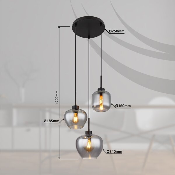 Globo 15549-3SH - Lampada a sospensione con cavo MATT 3xE27/40W/230V nero