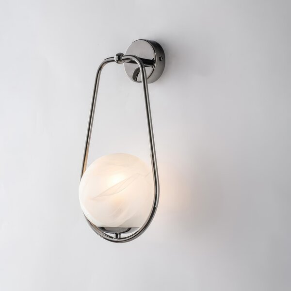 Applique Afrodite in Ferro Cromo Nero, 1 Luce con Sfera Dm.14, 36x16xH19 cm, 1xE14 - 42 Watt Max