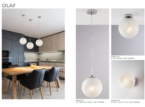 Sospensione Olaf in Ferro Cromo Nero, �20xH30 - MAX 130, 1xE27 - 55 Watt Max, Colore Bronzato