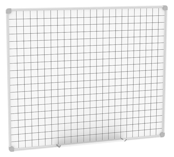 Lavagna Magnetica in acciaio porcellanato con superficie quadrettata Dimensioni 120x100 cm - fissaggio a parete vaschetta porta accessori anodizzato silver