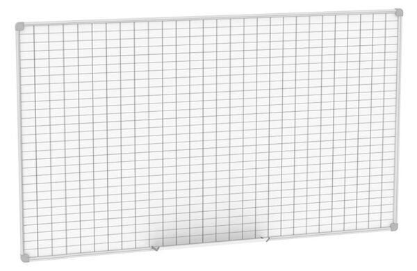 Lavagna Magnetica in acciaio poRcellanato con superficie quadrettata Dimensioni 200x120 cm - fissaggio a parete vaschetta porta accessori anodizzato silver