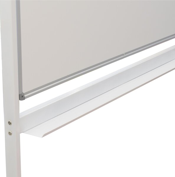 Lavagna doppio fondo in acciaio porcellanato magnetico, scrivibile e cancellabile e girevole a 360 gr Dimensioni 120x90 cm -basi con ruote vaschetta porta accessori anodizzato silver