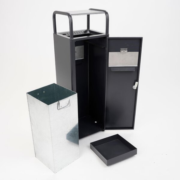 Cestino autoportante con copertura e posacenere 30x27x h 98 cm bidone interno 27,5 L peso 14,4 - vaschetta raccogli ceneri Finitura antracite