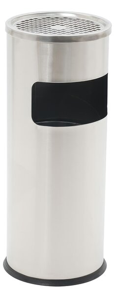 Cestino con posacenere - forma cilindrica, dimensioni 24,7x60,2 cm, peso 3 kg bidone interno 10 L con maniglia per lo svuotamento colore inox